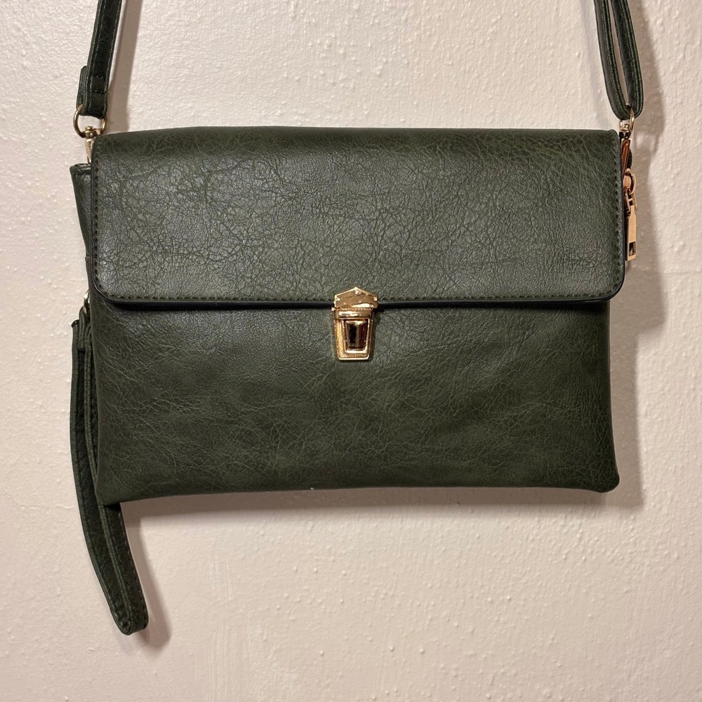 Unbranded Crossbody Bag Womens Small Green Excellent Faux Leather Leopard Lining